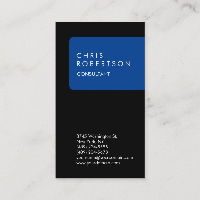 Vertical Unique Black Blue Stripe Business Card (Front)