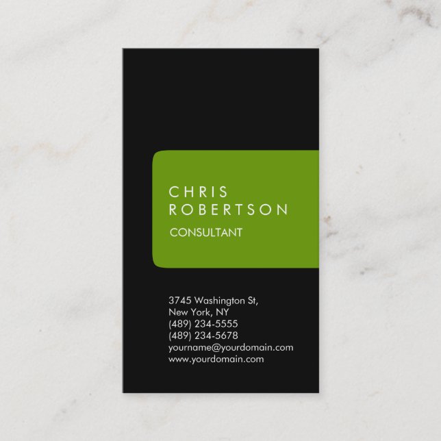 Vertical Unique Black Green Stripe Business Card (Front)