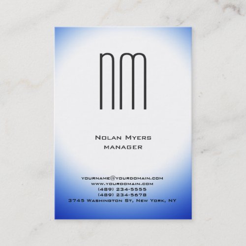 Vertical unique plain simple blue white monogram business card