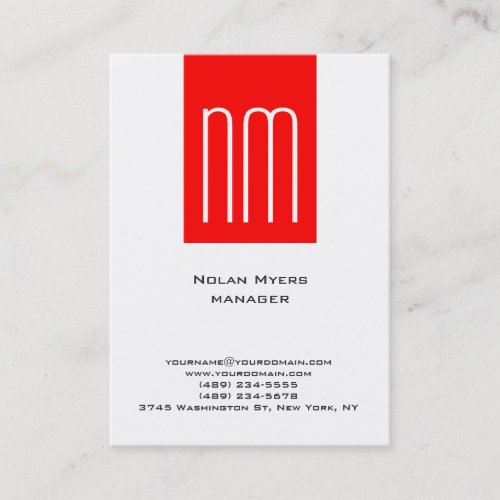 Vertical unique plain simple red white monogram business card