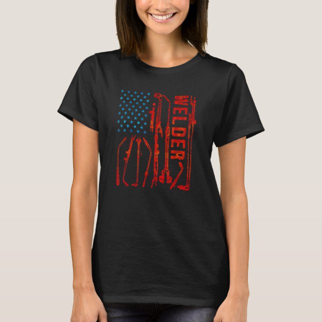 Vertical USA Flag Red Lines Patriotic Welding for  T-Shirt (Front)