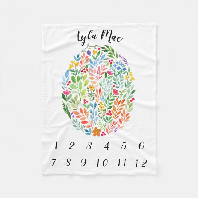 Vertical Watercolor Baby Girl Milestone Blanket (Front)