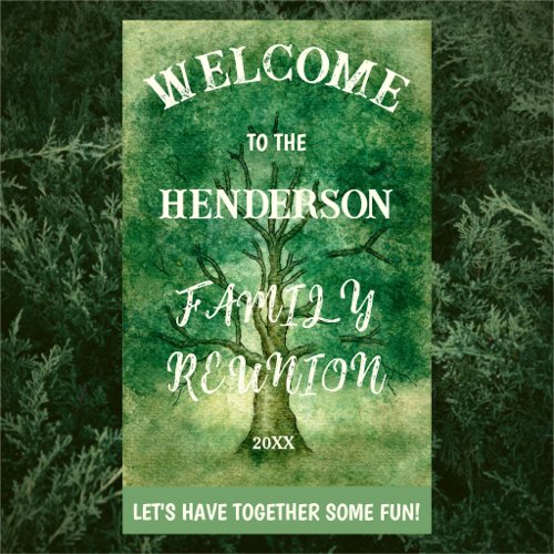 VERTICAL WATERCOLOR RUSTIC OAK TREE FAMILY REUNION BANNER