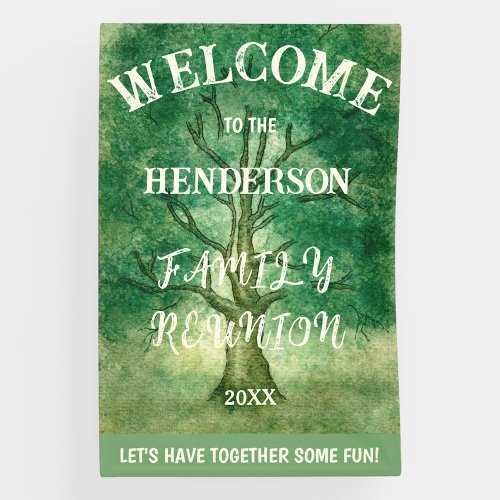 VERTICAL WATERCOLOR RUSTIC OAK TREE FAMILY REUNION BANNER