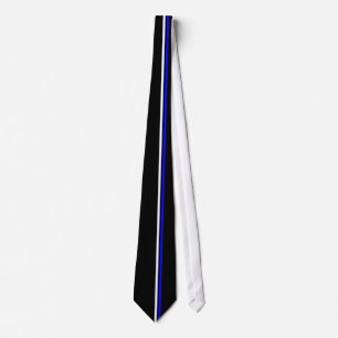 Vertical White and Blue Stripes on Black Necktie