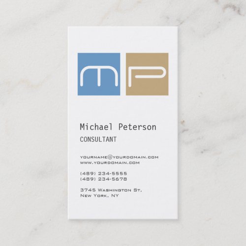 Vertical White Blue Beige Monogram Business Card