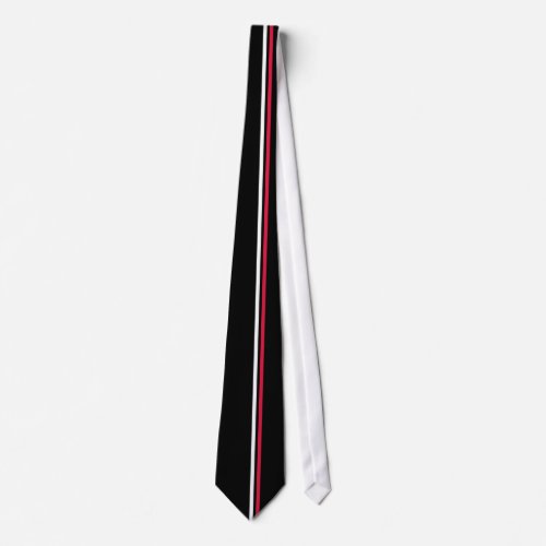 Vertical White Crimson Stripes on Black Necktie