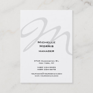 Vertical White Gray Monogram Plain Modern Business Card