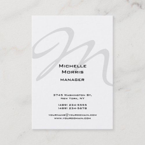 Vertical White Gray Monogram Plain Modern Business Card
