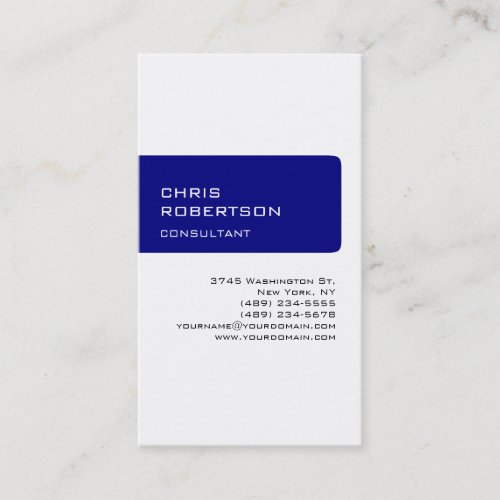 Vertical White Navy Blue Attractive Business Card