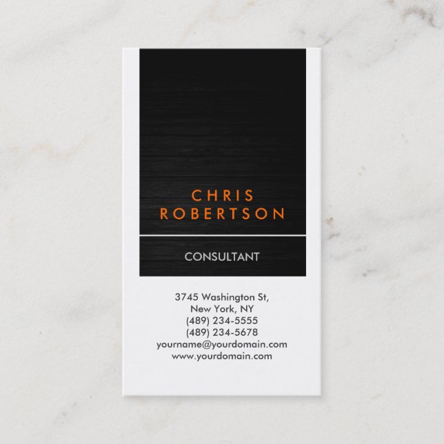 Vertical White Orange Wood Pattern Business Card (Front)
