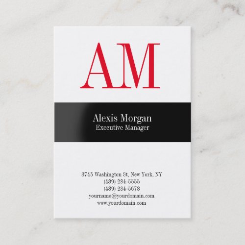 Vertical white professional red monogram business card