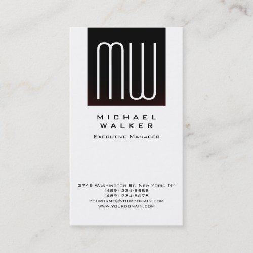 Vertical white professional simple modern monogram business card