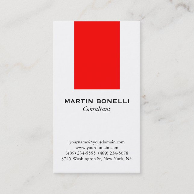 Vertical White Red Stripe Standard Business Card (Front)