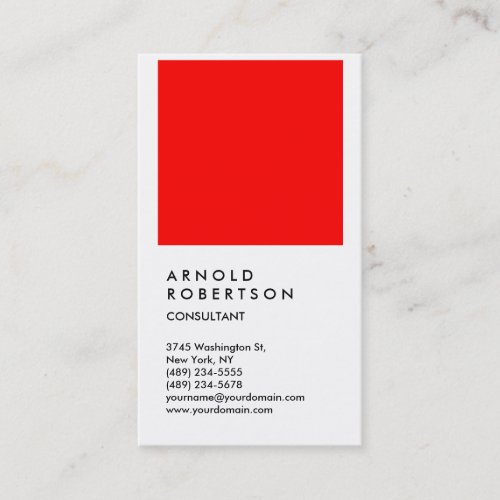 Vertical White Red Trendy Consultant Business Card