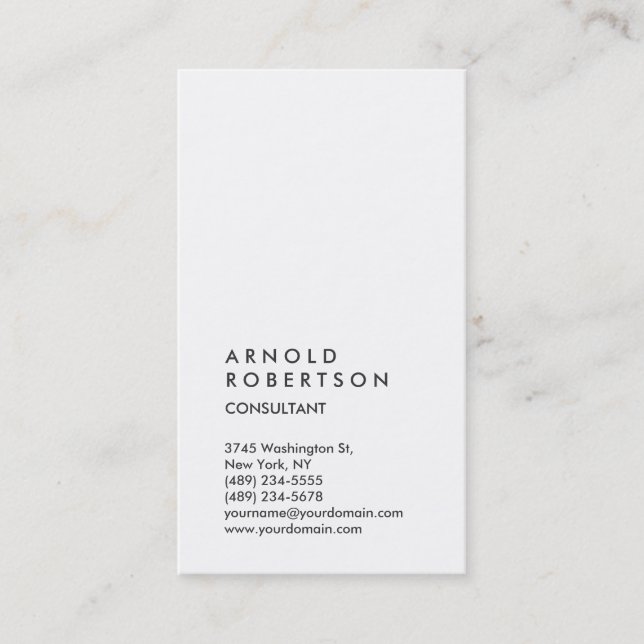 Vertical White Trendy Consultant Business Card (Front)