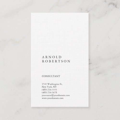 Vertical White Trendy Consultant Classical Business Card
