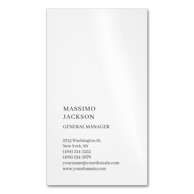 Vertical White Trendy Minimalist Plain Business Card Magnet (Front Vertical)