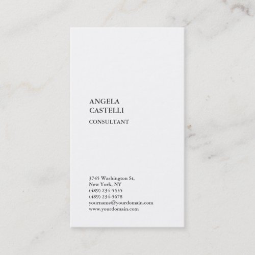 Vertical White Trendy Modern Minimalist Plain Business Card