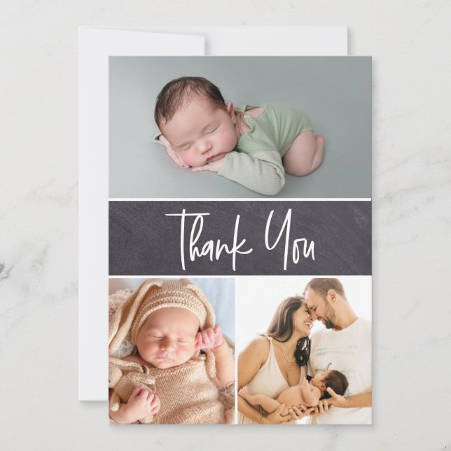 VerticalMultiple Photos Chalkboard Baby Shower Thank You Card (Front)