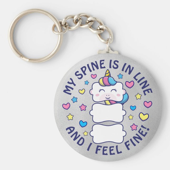 Verticorn™ My Spine Is In Line Chiropractic Keychain (Front)
