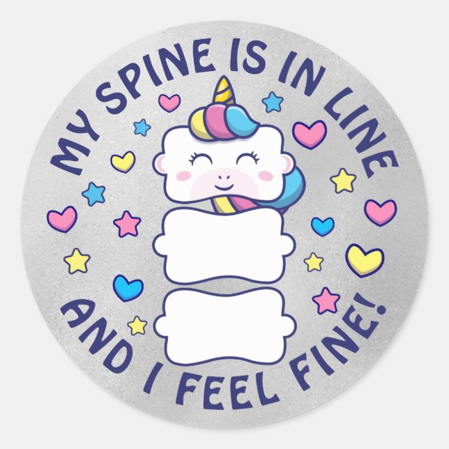 Verticorn™ My Spine Is In Line Chiropractic Kids Classic Round Sticker (Front)