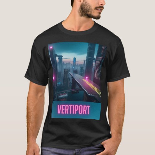 Vertiport Cyberpunk Design for AAM UAM VTOL EVTOL T_Shirt