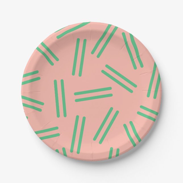 Very 80s Retro Pattern Blush Pink Bright Green Paper Plates (Front)