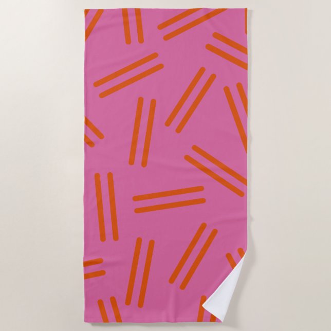 Very 80s Retro Pattern in Hot Pink and Orange Beach Towel (Front)