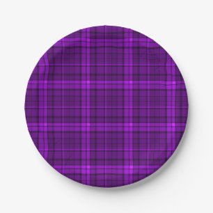 Very beautiful bright checkered pattern of purple paper plates