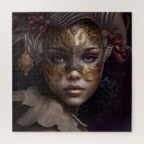 Very beautiful woman portrait with a Venetian mask Jigsaw Puzzle