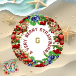 Very Berry Strawberry Sweet Greenery Watercolor  Beach Towel<br><div class="desc">Beautiful beach towel for outdoor picnic. Suitable for summer beach party. The design features summer picked watercolor red strawberries and blue berries. Along with a modern fun script font in red, the artwork can be easily customized! You can create your own customized beach towel with your words and monogram. Visit...</div>