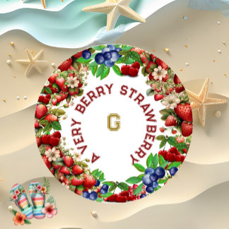 Very Berry Strawberry Sweet Greenery Watercolor Beach Towel