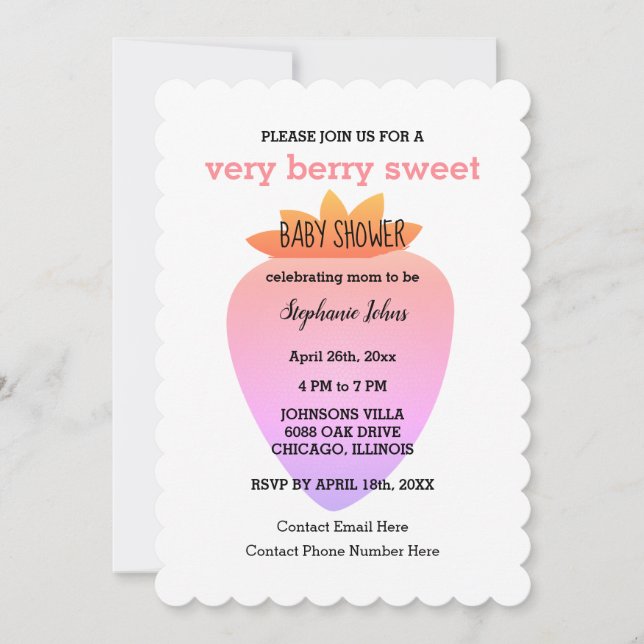 Very Berry Sweet QR Code Strawberry Baby Shower Invitation (Front)