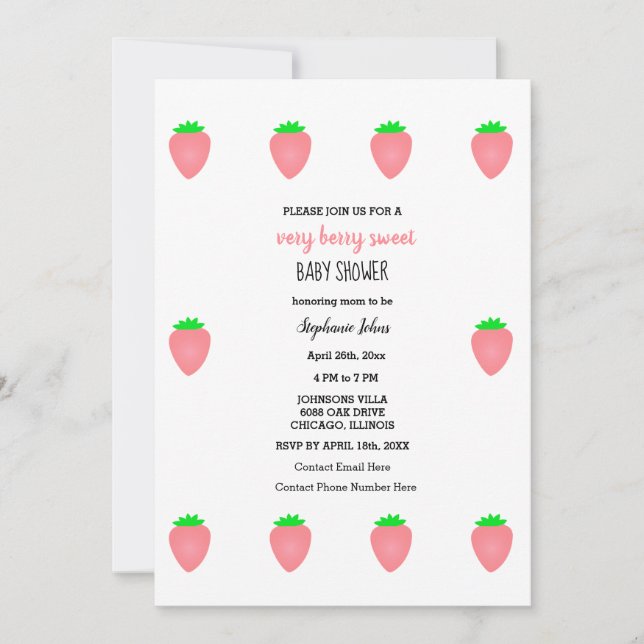 Very Berry Sweet Strawberry Baby Shower Baby Girl Invitation (Front)