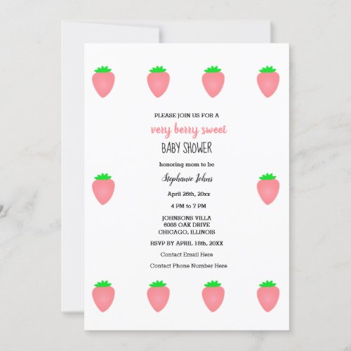 Very Berry Sweet Strawberry Baby Shower Baby Girl Invitation