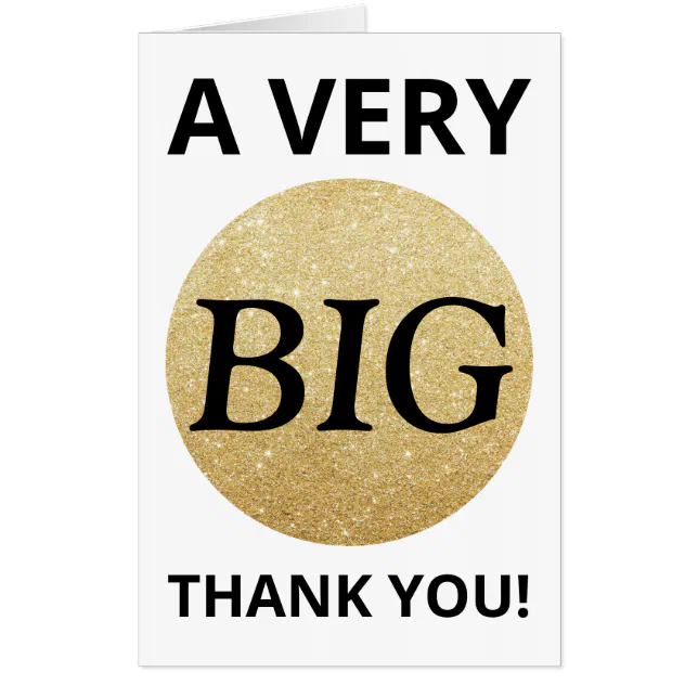 Very Big Thank You Black Gold Glitter Extra Large Card Zazzle