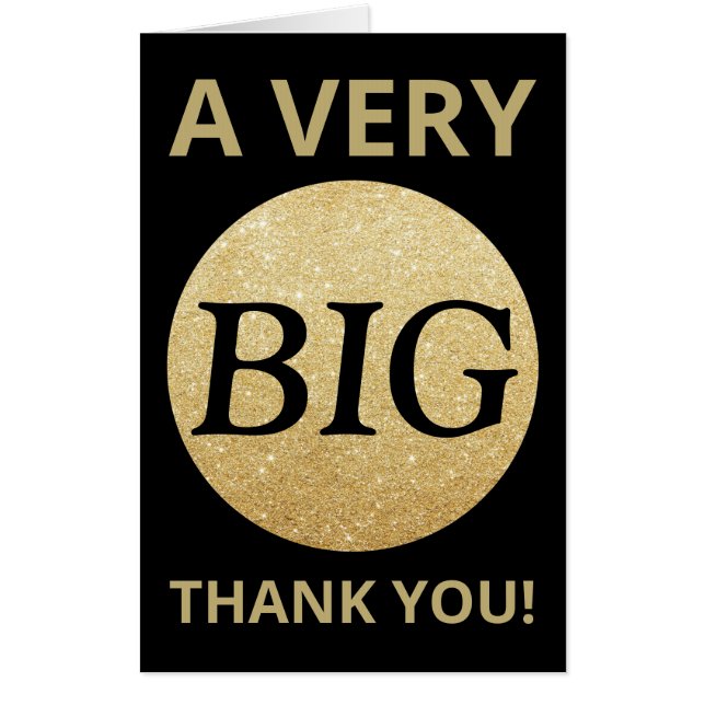 Very Big Thank You Black Gold Glitter Extra Large Card (Front)