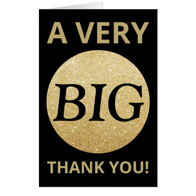 Very Big Thank You Black Gold Glitter Extra Large Card | Zazzle