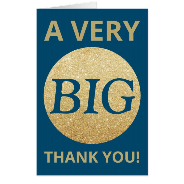 Very Big Thank You Blue Gold Glitter Extra Large Card (Front)