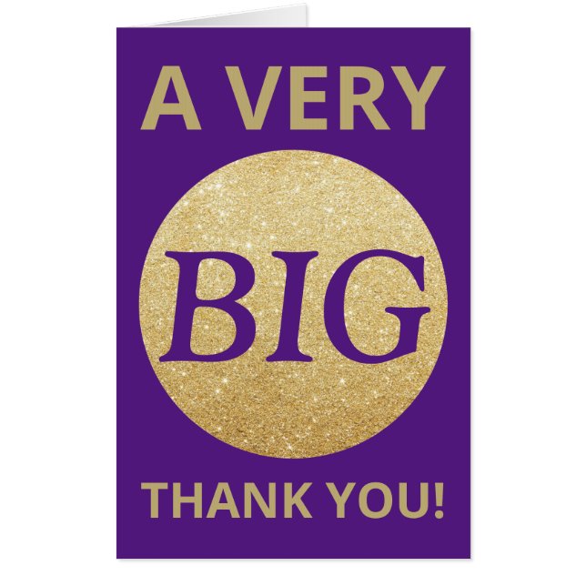 Very Big Thank You Purple Gold Glitter Extra Large Card (Front)