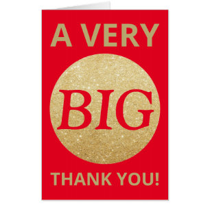 Very Big Thank You Red Gold Glitter Extra Large Card