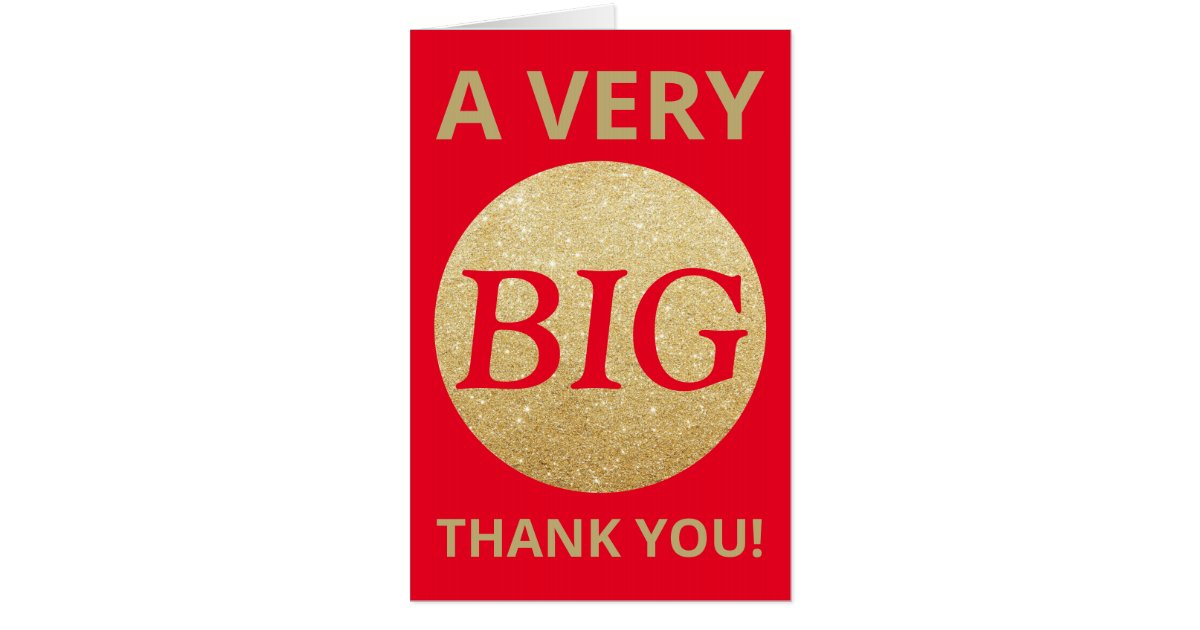 Very Big Thank You Red Gold Glitter Extra Large Card | Zazzle