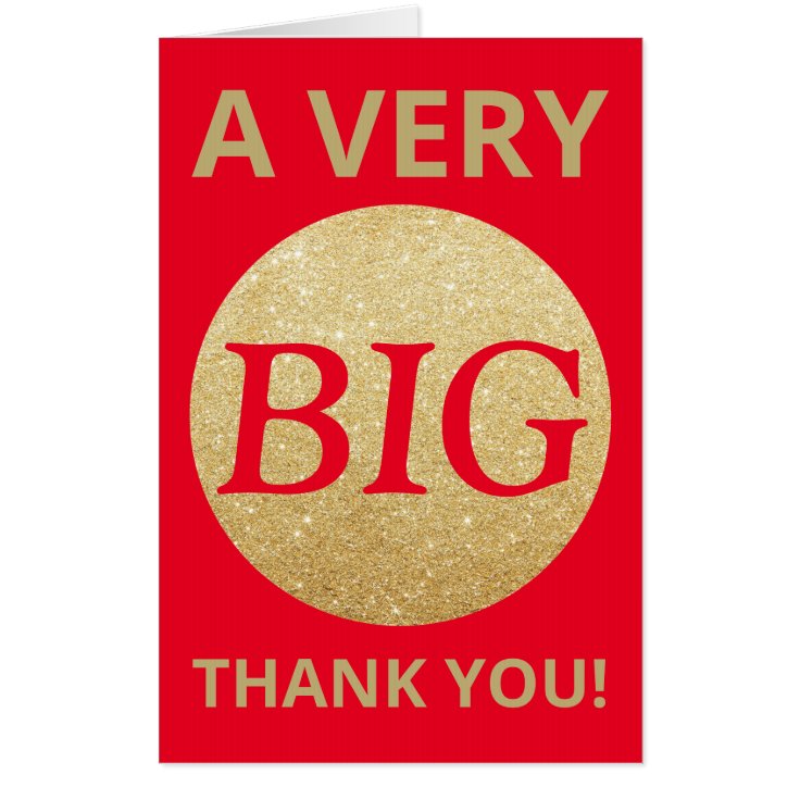 Very Big Thank You Red Gold Glitter Extra Large Card | Zazzle