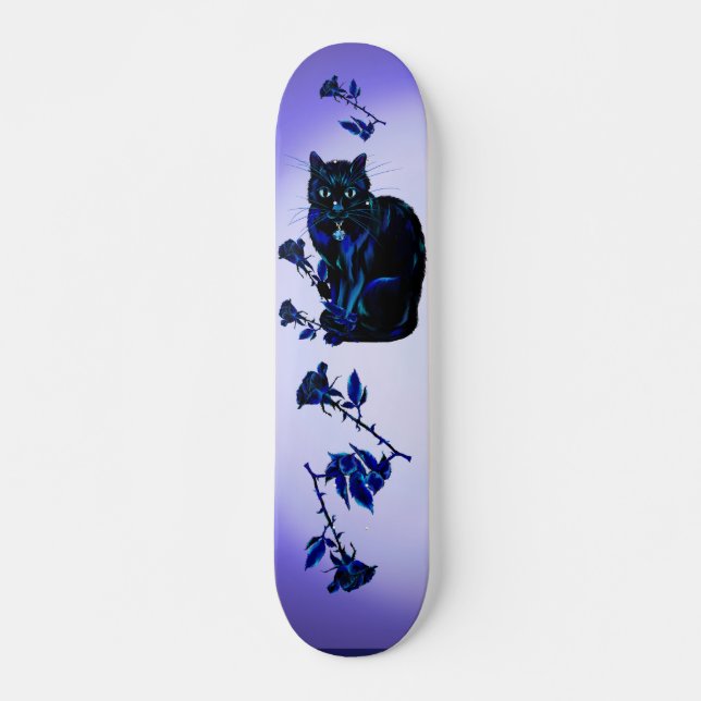 Very Black Cat and Roses Skateboard Deck (Front)