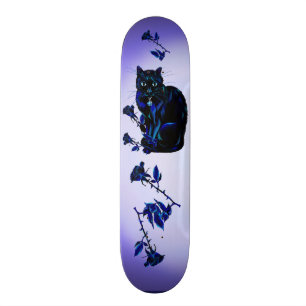 Very Black Cat and Roses Skateboard Deck