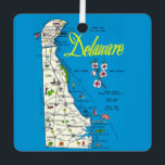 Very Blue Delaware Map  Metal Ornament<br><div class="desc">A colorful vintage postcard map of the State of Delaware repurposed!</div>