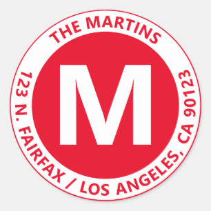 Very Bold Modern Red & White Monogram & Text Classic Round Sticker