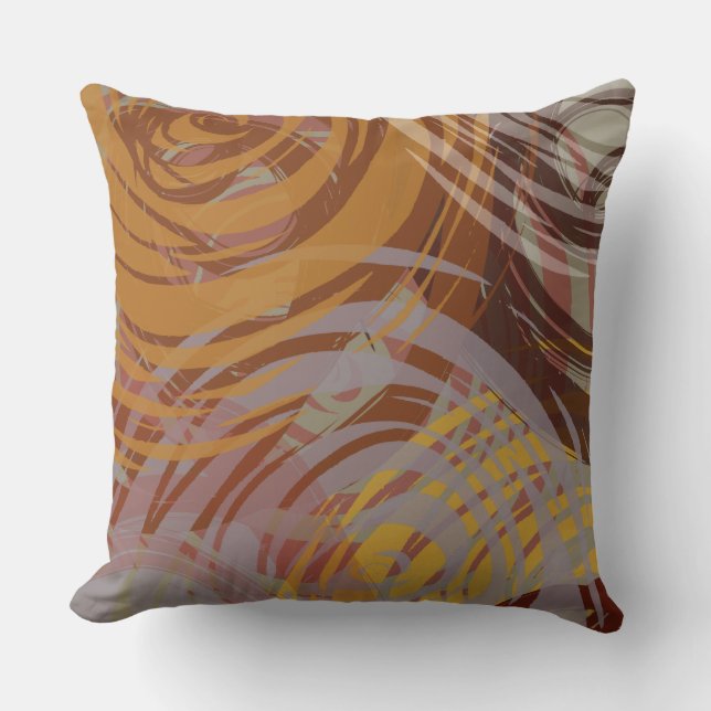 Very Brown Tan SPIRAL DESIGN Retro Throw Pillow (Front)