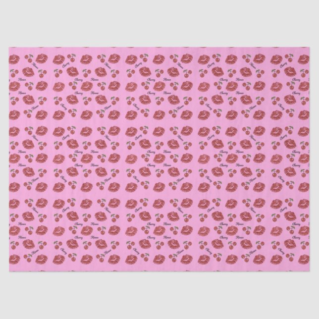 Very Cherry Cherries Lipstick Kisses Tissue Paper (Front)